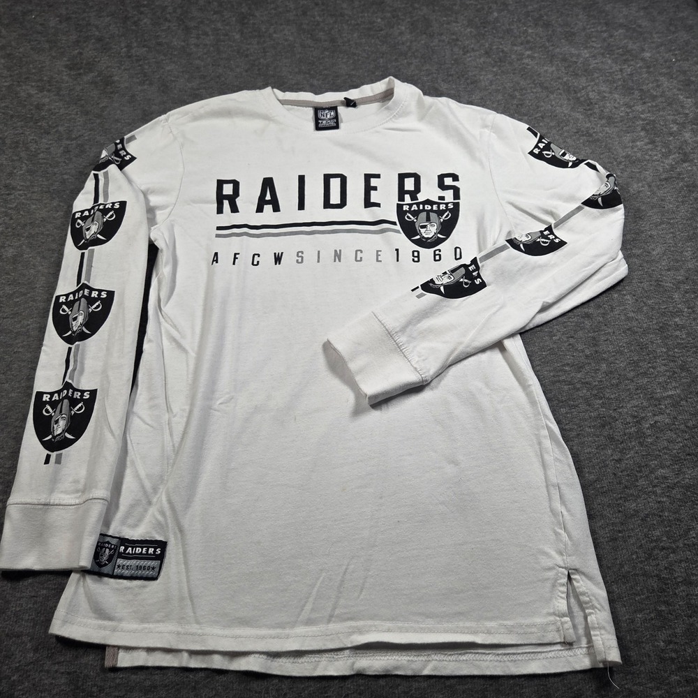 Oakland Raiders Shirt SIZE Small White NFL Football Team Apparel Long Sleeve